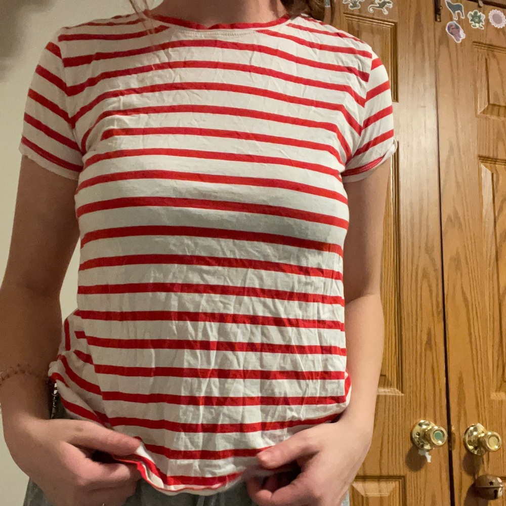 Size xxs J.crew Red and white striped tee, with open back that you can tie